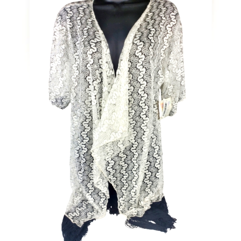 LuLaRoe Monroe White, Lace, Vest, Wrap with Fringe